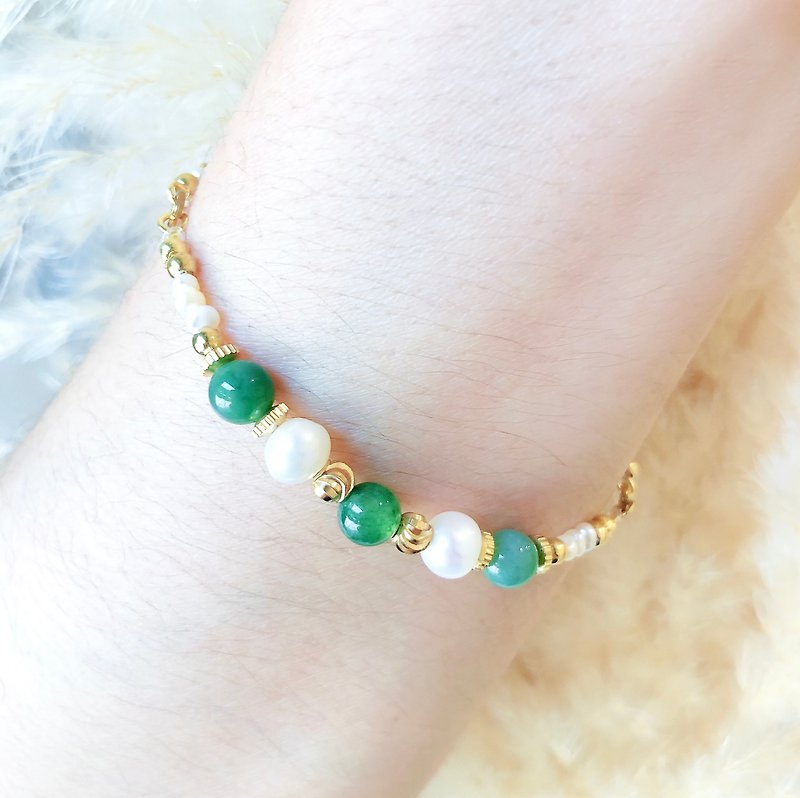 PUREST HOME Green Miracle Aquatic Agate/Natural Stone/Pearl Newborn Lucky Bracelet - Bracelets - Semi-Precious Stones 