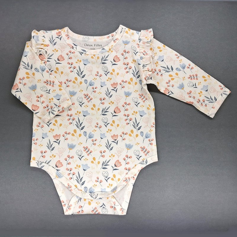 [Deux Filles Organic Cotton] Baby Long Sleeve Shoulder Button Onesies/Newborn Jumpsuit Floral - Onesies - Cotton & Hemp 