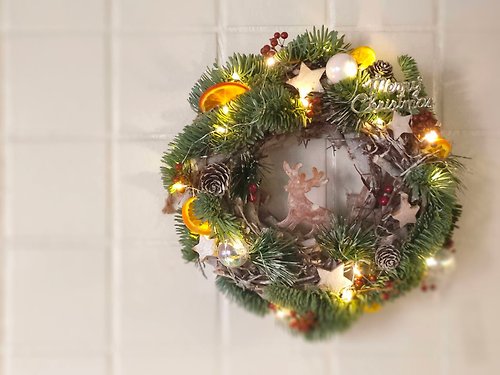 藍芯花藝 ‧ Lanshin Floral Studio 銀白漂流木麋鹿花圈 聖誕禮物 交換禮物 聖誕節 聖誕禮盒 花圈