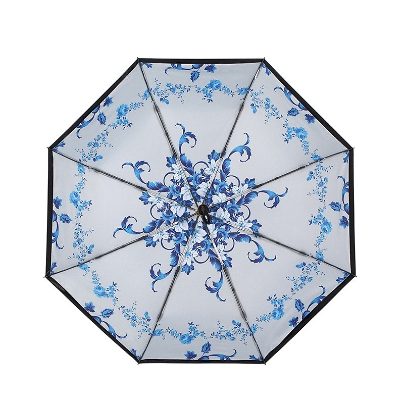 【德國kobold】抗UV零透光智能防曬-青花瓷系列-雙層遮陽防曬降溫傘-三折傘-卷草 - 雨傘/雨衣 - 紙 