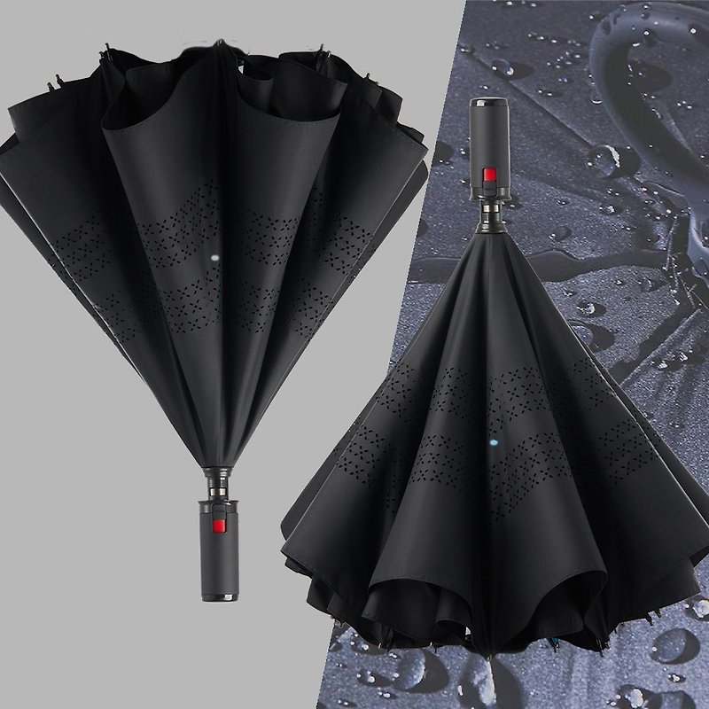 Beautiful and durable [reverse umbrella - black surface and black bottom], it can collect rainwater in one second, resist wind and splash, and have a large umbrella. - ร่ม - วัสดุกันนำ้ สีดำ
