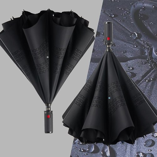 美而耐(MEI&NAI) 美而耐【反向傘-黑面黑底】一秒收 內聚雨水 抗風防潑 大傘面雨傘
