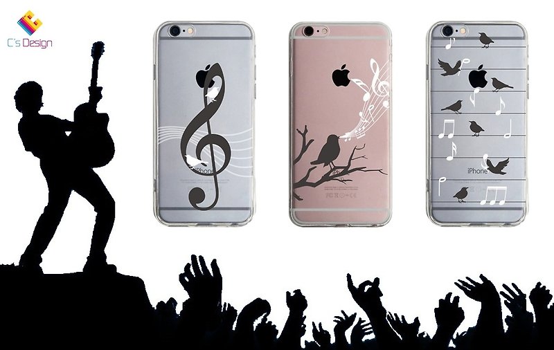 訂制 大音符伴小鳥 透明 Samsung S5 S6 S7 note4 note5 iPhone 5 5s 6 6s 6 plus 7 7 plus ASUS HTC m9 Sony LG g4 g5 v10 手機殼 手機套 電話殼 phonecase - 手機殼/手機套 - 塑膠 黑色