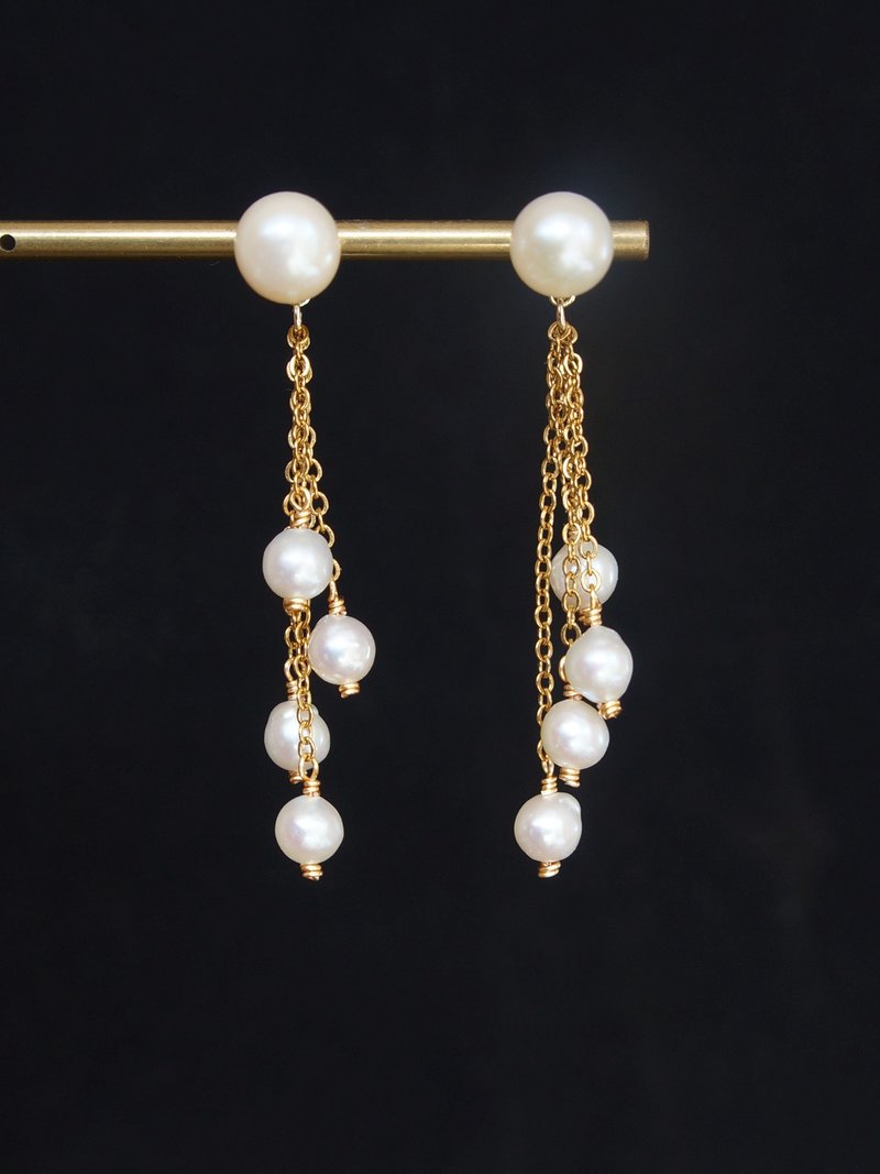 様々な着け方が楽しめるパールタッセルピアス 分離型淡水パールスタッドピアス S925純銀製 どんなスタイルにも合うパールアクセサリー - ピアス・イヤリング - 真珠 ゴールド