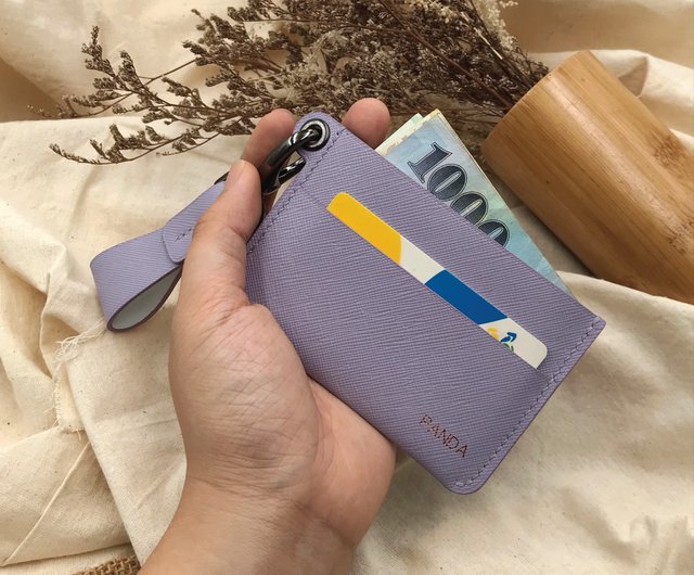 Slim Card Holder】White Saffiano/Girlish Wallet/Commute/Handmade