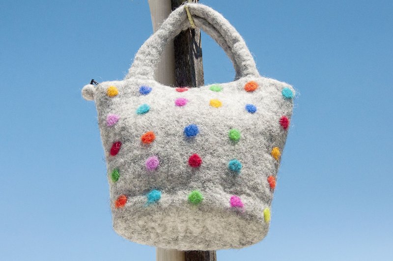 Natural Wool Felt Lightweight Bag/Clutch Bag/Side Bag/Shoulder Bag/Travel Bag/Tote Bag-Gray Rainbow - กระเป๋าคลัทช์ - ขนแกะ หลากหลายสี