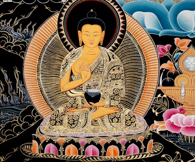 24Kゴールドの釈迦牟尼仏タンカ絵画 - ショップ Boudha Stupa