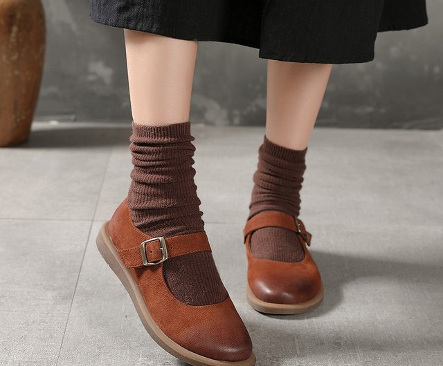 21年日本のメリージェーンの靴レトロな小さな革の靴フラット快適なシングルシューズ丸いつま先 ショップ Dwarves Leather Shoes 革靴 Pinkoi