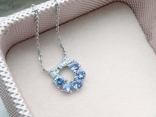 Esme Accessory 天然丹泉石 坦桑石 純銀項鍊 蝴蝶結 氣質優雅 火光閃耀 送禮