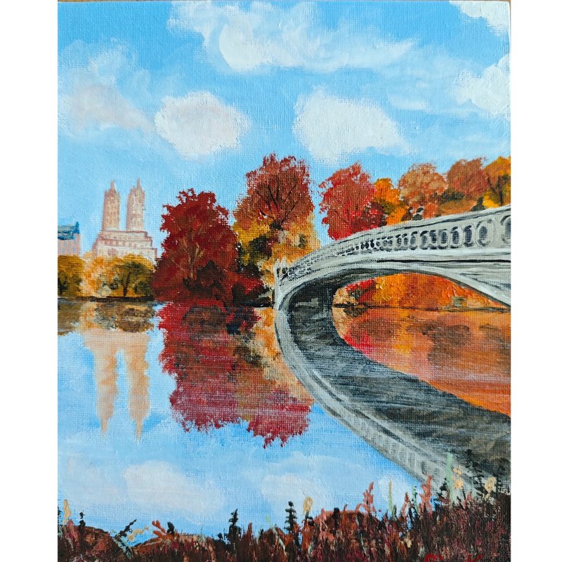 New York's Central Park Autumn Landscape Original Art By RinaArtSK - Wall Décor - Other Materials Multicolor