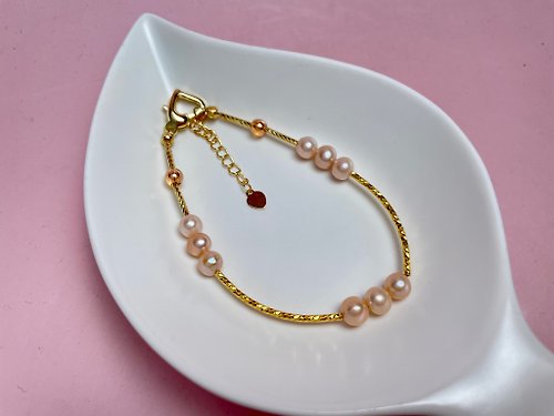 Athena珍珠設計 天然淡水珍珠 Baby珠 橘色珍珠 極光炫彩 純銀 手鏈