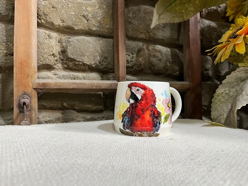 Hand drawn blank underglaze painted macaw mug 350c.c birthday gift/Christmas gift - Cups - Porcelain Multicolor