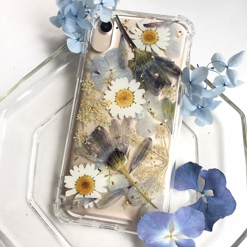 Limited Edition One IPHONE X Embossed Hydrangea Gold Foil Pure Flower Transparent Phone Case - Phone Cases - Plants & Flowers Blue