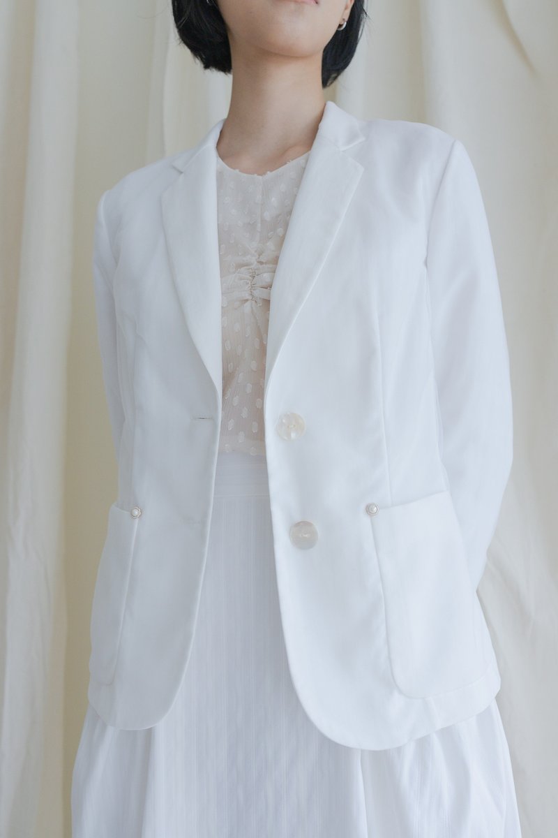 Spring Street Blazer 網紗西裝外套 Ceramic White 瓷白 - 女西裝外套 - 其他人造纖維 白色