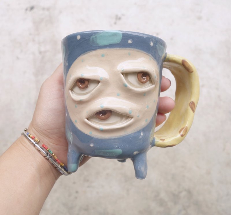 Big Handmade ceramic mug cup many eye in blue. - 花瓶/陶器 - 陶 藍色