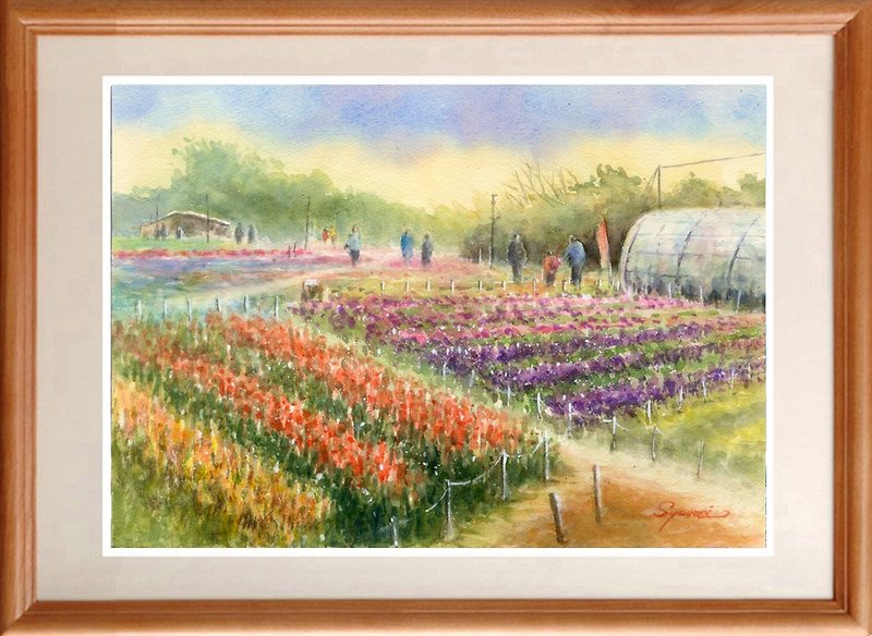 Watercolor drawing Original flower garden 3 - โปสเตอร์ - กระดาษ สีส้ม