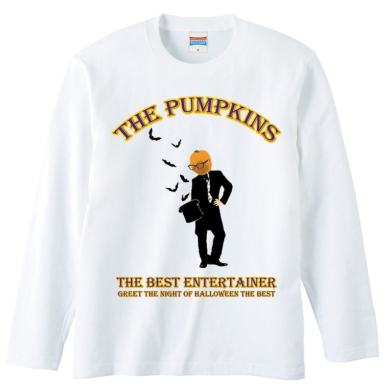 Long Sleeve T-shirt / The Pumpkins - เสื้อยืดผู้ชาย - ผ้าฝ้าย/ผ้าลินิน ขาว