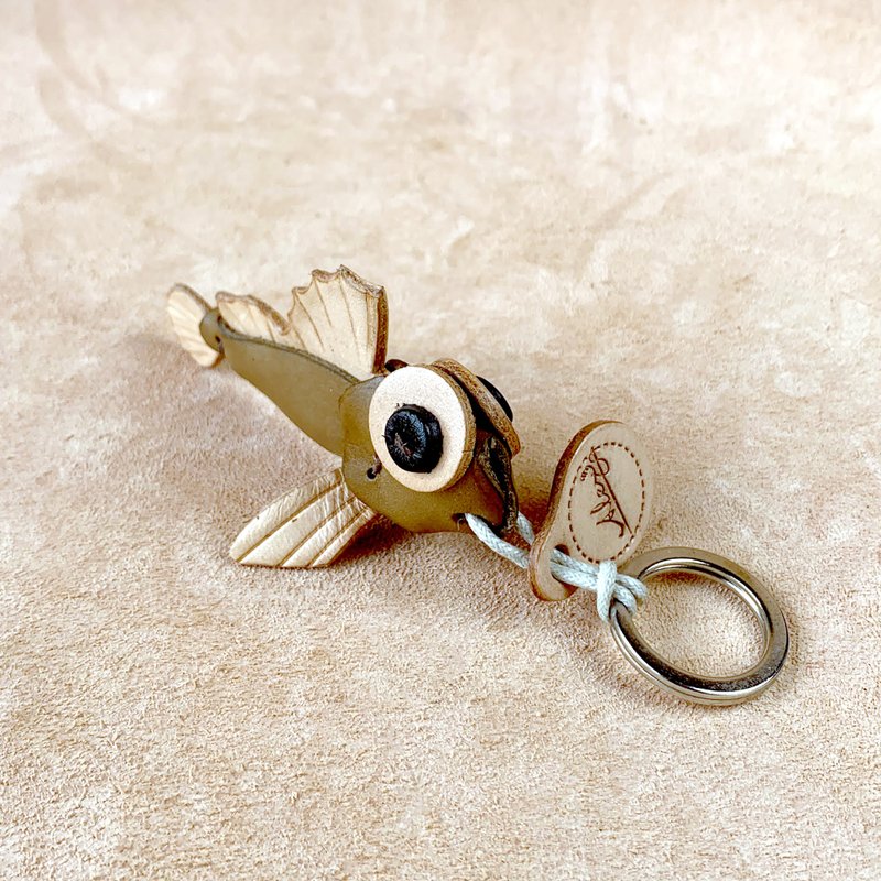 Marine life-mudskipper-genuine vegetable tanned leather key ring pendant animal shape - ที่ห้อยกุญแจ - หนังแท้ สีนำ้ตาล