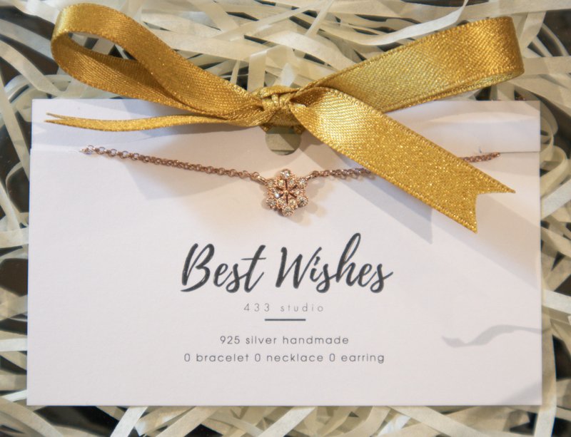 925 SILVER 閃石雪花- 玫瑰金 - 頸鏈 - 項鍊 - 純銀 粉紅色