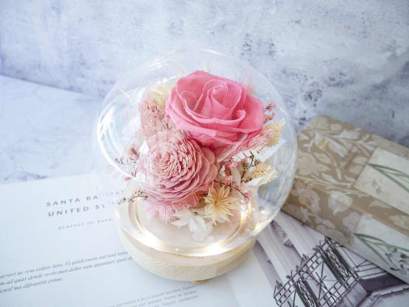 不凋花玻璃罩夜燈【粉桃甜心】畢業禮物/生日/紀念日/永生花/七夕 - 裝飾/擺設  - 植物．花 粉紅色