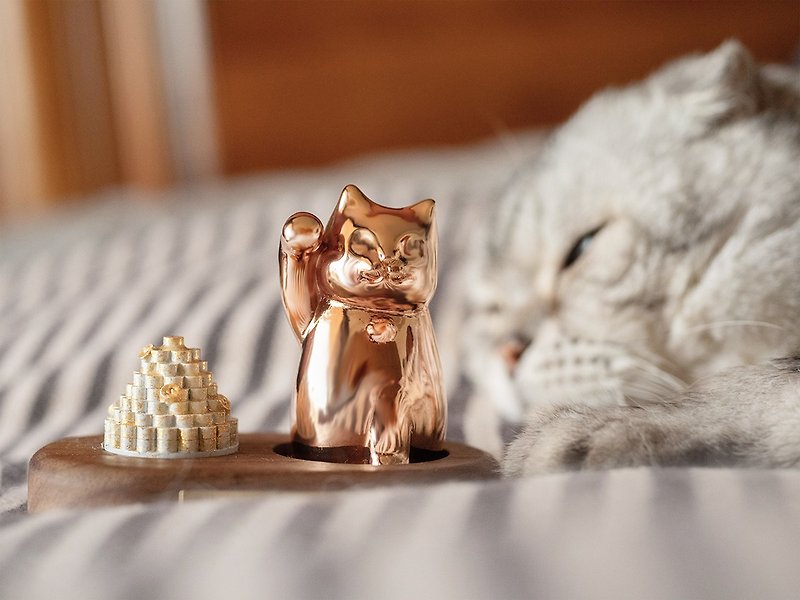 [Fragrance Adult Cat Set_Rose Gold] Lucky Cat Lucky Cat Gift Ritual Lucky Pet - Items for Display - Other Materials Gold