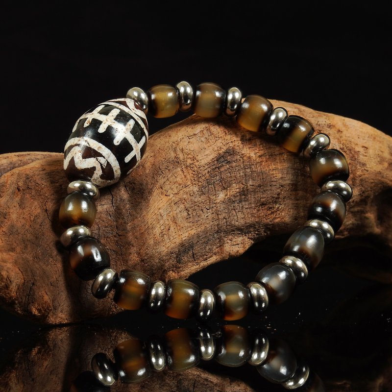 West Asian three-color diamond rope ancient beads. Burmese black and white beads. Bracelet (length 19 cm, inner diameter 15 cm) - สร้อยข้อมือ - วัสดุอื่นๆ 