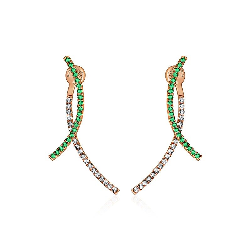 Double Curve Diamond Earring With Emerald - Earrings & Clip-ons - Other Metals Gray