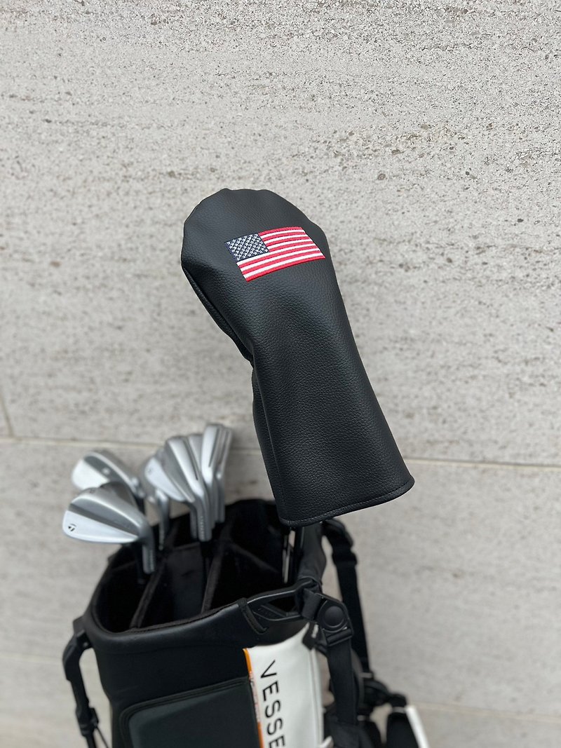 【Tee Time Golf】American Flag Golf Club Cover Driver Headcover 1 - Fitness Accessories - Faux Leather Black