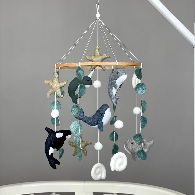 Whale baby mobile Ocean crib mobile Nautical theme nursery Sea animal mobile - Kids' Toys - Other Materials Gray