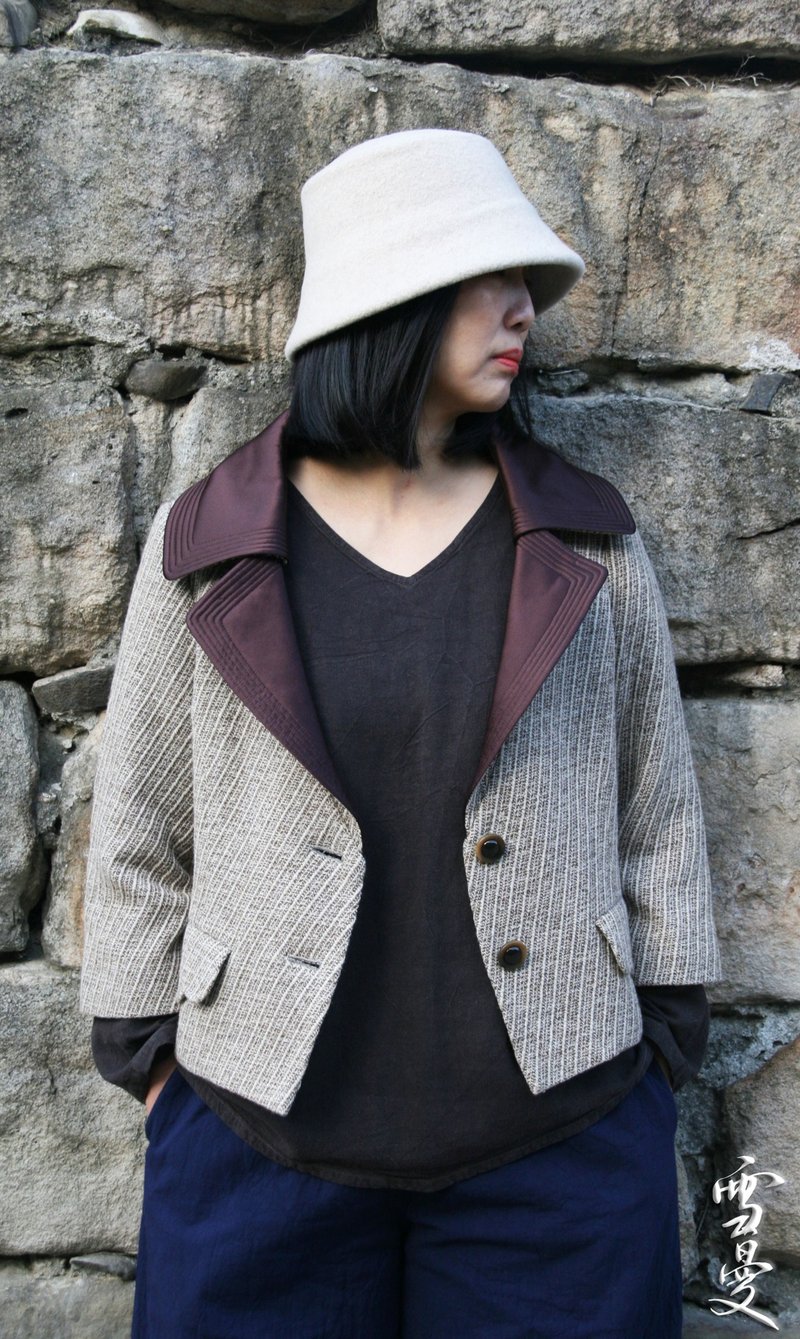 [Slow Voice] Sherman Series Short Lady's Blazer - เสื้อสูท/เสื้อคลุมยาว - ผ้าฝ้าย/ผ้าลินิน สีนำ้ตาล