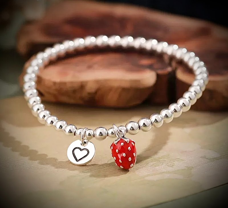 C&W cute three-dimensional small strawberry round beads playful and cute bracelet - สร้อยข้อมือ - เครื่องประดับ สีเงิน