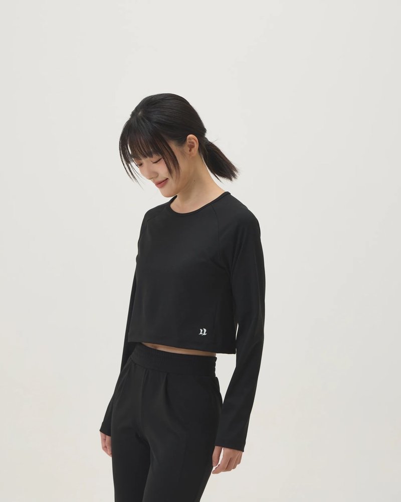 修身舒適彈性上衣 (黑) - 女上衣/長袖上衣 - 尼龍 黑色