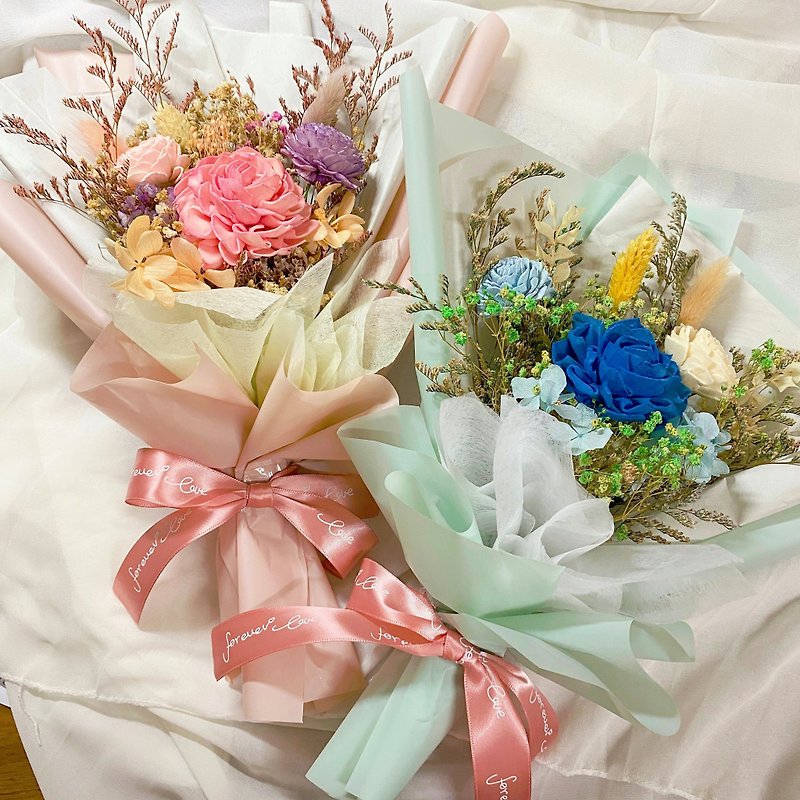 玫瑰花束 乾燥花束 情人節花束 送禮 粉色系/藍色系 - 乾花/永生花 - 植物．花 多色