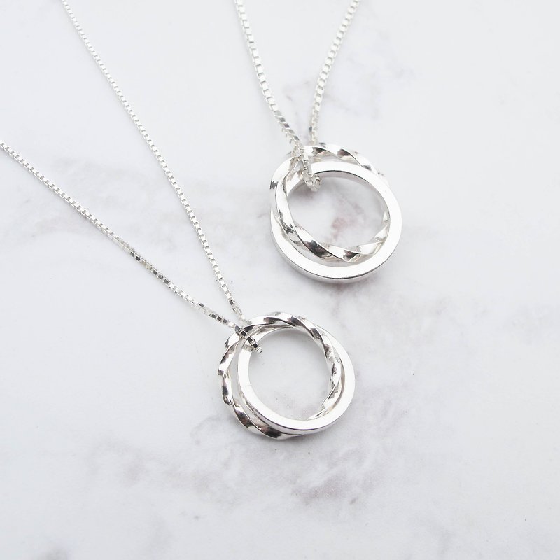 [Handmade Custom Silver Jewelry] Double Circle | Handmade Sterling Silver Couple Chains (One Pair) | - Necklaces - Sterling Silver Silver