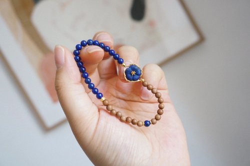 Angel's tears 天使之淚 Jewelry Design 4mm邁索爾老山檀 青金石銀鑲花朵設計手串手持s