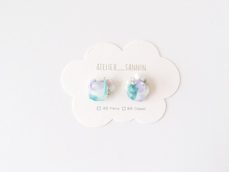 Soft candy series - sour candy hand-sewing hand-made earrings ear pin / ear clip - Earrings & Clip-ons - Other Materials Green