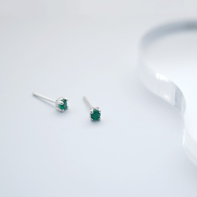 One grain emerald earrings Silver 925 - Earrings & Clip-ons - Other Metals Green