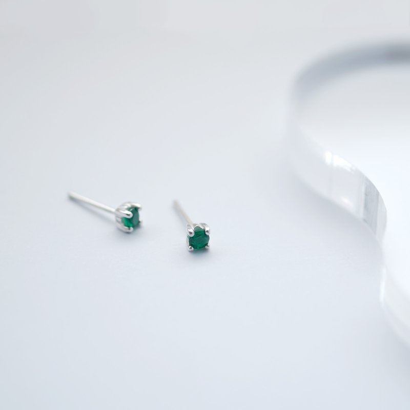 Single emerald earrings in Silver 925 - ต่างหู - โลหะ สีเขียว