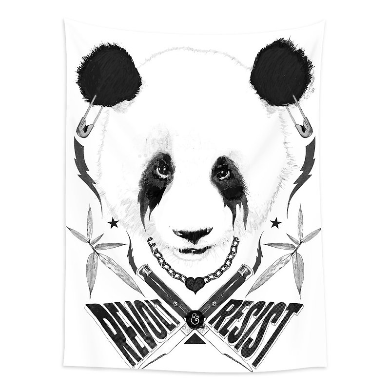 Black Metal Panda-壁幔Wall Tapestry-居家佈置掛畫 交換禮物 - 掛牆畫/海報 - 聚酯纖維 白色