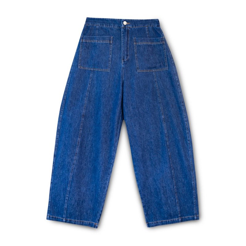 【Simply Yours】Large pocket denim trousers dark blue F - Women's Pants - Cotton & Hemp Blue