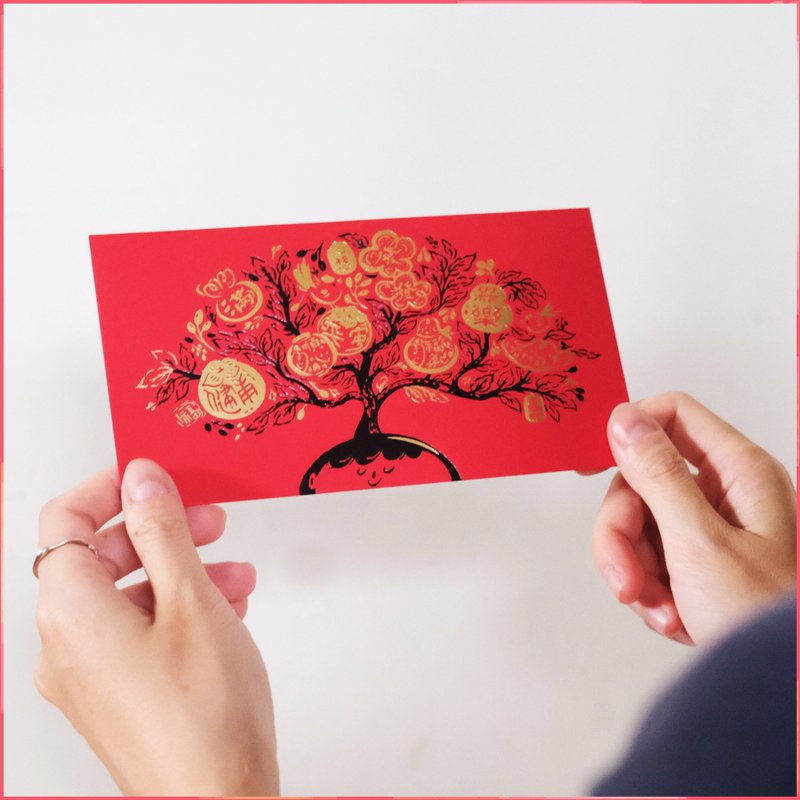 Wish Tree [horizontal version of lucky gold stamping red envelopes set of 4] velvet touch red envelope bag - Chinese New Year - Paper Red