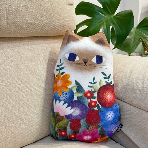 印樂網圓夢館 【Flora原創設計】花喵 | 20*35cm 喵形抱枕(棉花充填)