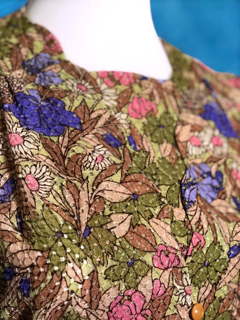 ピンポンヴィンテージ[ヴィンテージドレス/花の襟袖ヴィンテージドレス特別な材料は、外来VINTAGEを戻すために - ワンピース - ポリエステル 多色