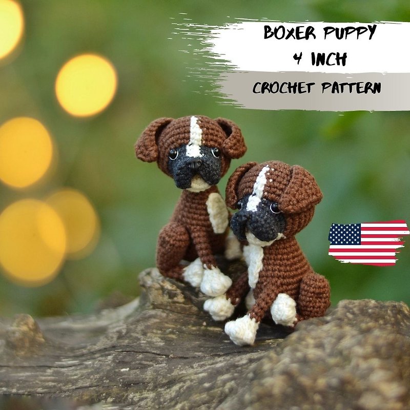 Thread Knitting, Embroidery, Felted Wool & Sewing Brown - DIGITAL DOWNLOAD PDF: mini boxer puppy CROCHET PATTERN, amigurumi dog pattern