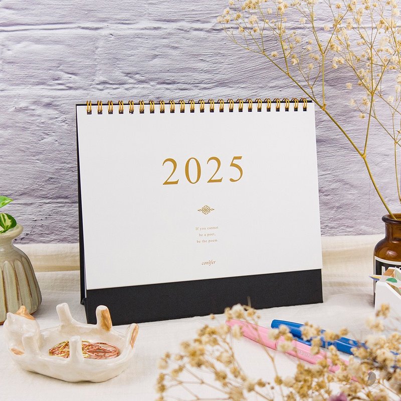 2025 25K Simple and Elegant Horizontal Desk Calendar-Ya Black Gold - Notebooks & Journals - Paper Black