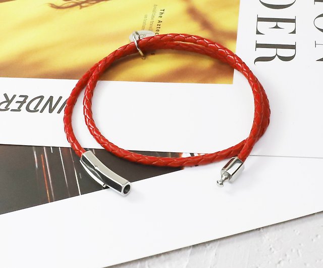 Customized] Double circle hexagonal column braided leather rope bracelet (7  colors) / English engraving - Shop Chulena Bracelets - Pinkoi