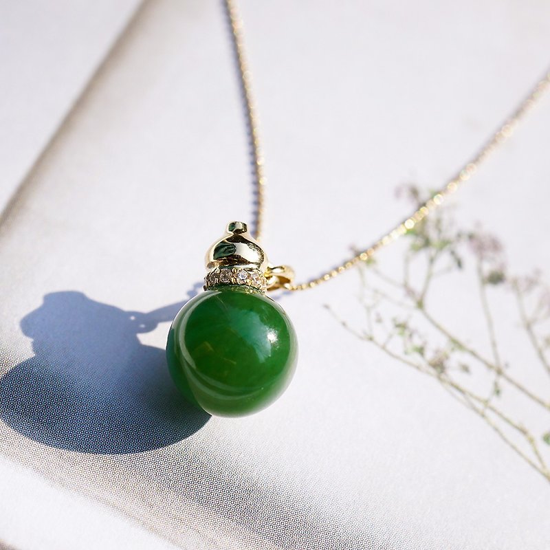 18k gold and Tianbi jade gourd pendant VISHI original design 14k gold necklace Chinese women - Charms - Other Materials 