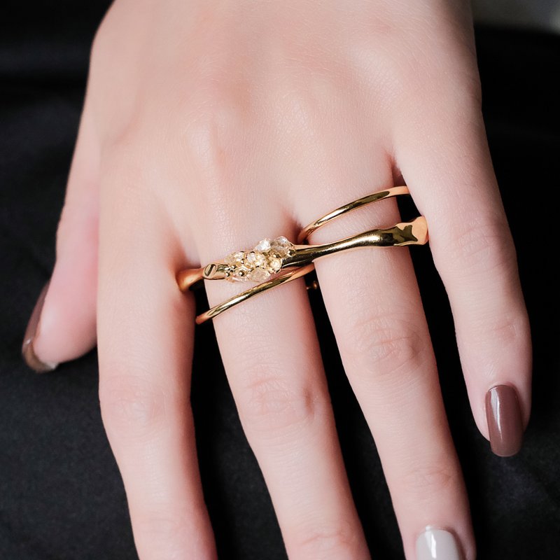 Space Ice - Magenta Mist - Ice Storm Double Finger Ring (18K Gold Plated) - แหวนทั่วไป - ทองแดงทองเหลือง สีทอง