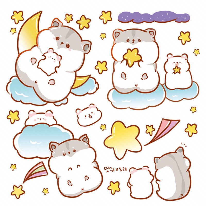 Night Sky Mochi cute animal PET sticker (ddatchi) Hamster - 貼紙 - 紙 灰色