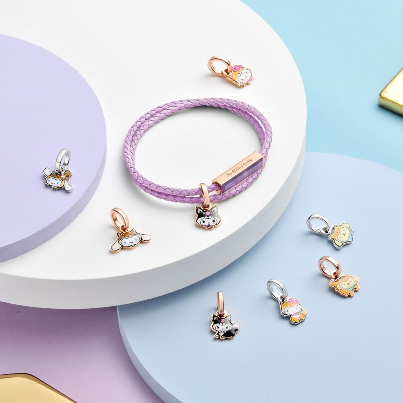 Sanrio characters特別版 客製化刻字 編織皮革寶石手環 (5色) - 手鍊/手鐲 - 真皮 紫色